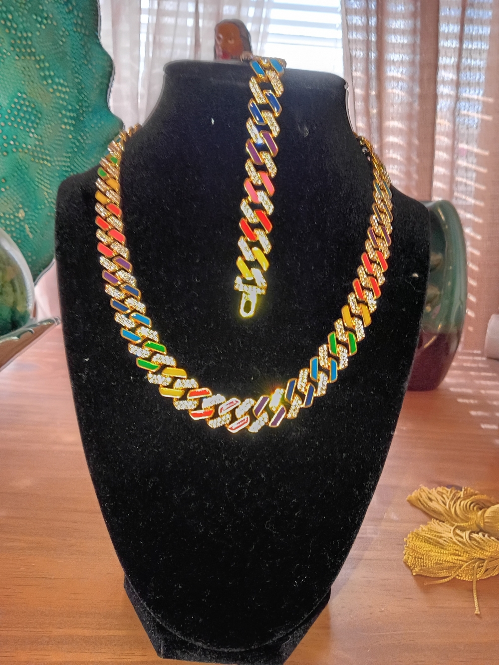 Gold-Tone Multicolor Link Necklace - Vibrant Enamel Statement
